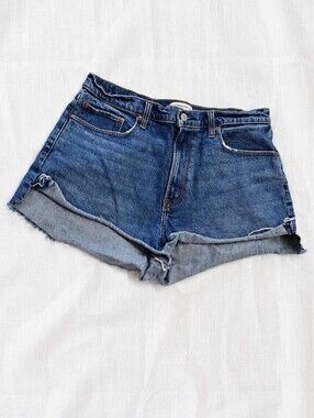 Abercrombie & Fitch Dark Blue Rolled Hem Denim Shorts